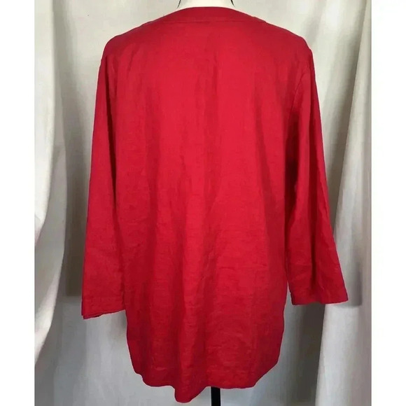 CHAPS BRIGHT RED SPLIT NECK SHIRT 100% LINEN TUNIC PULLOVER SZ Large TOP BLOUSE - Picture 2 of 11